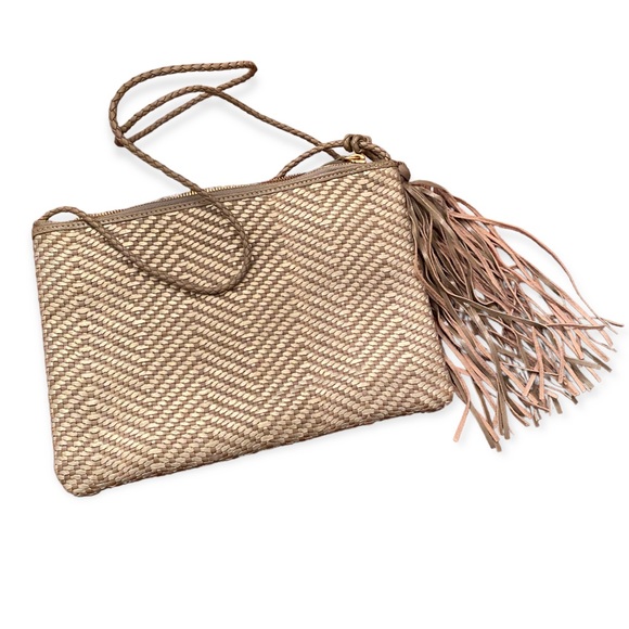 Allan K Leather Woven Metallic Bag WIth Tassel - Picture 6 of 11